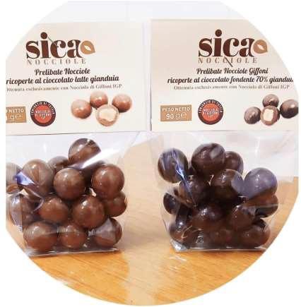 Praline di nocciola ricoperto a latte 90 g.